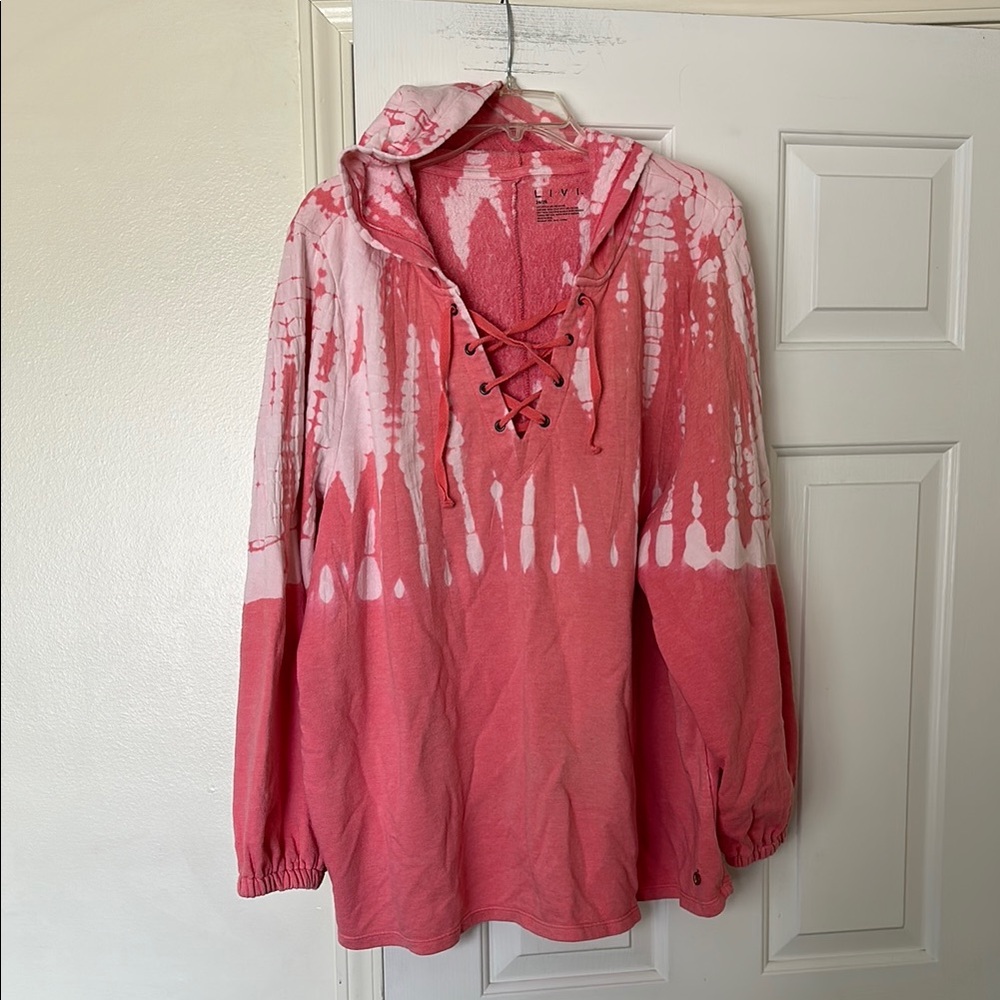 LIVI Pink Tie-Dye Lace-Up Hoodie